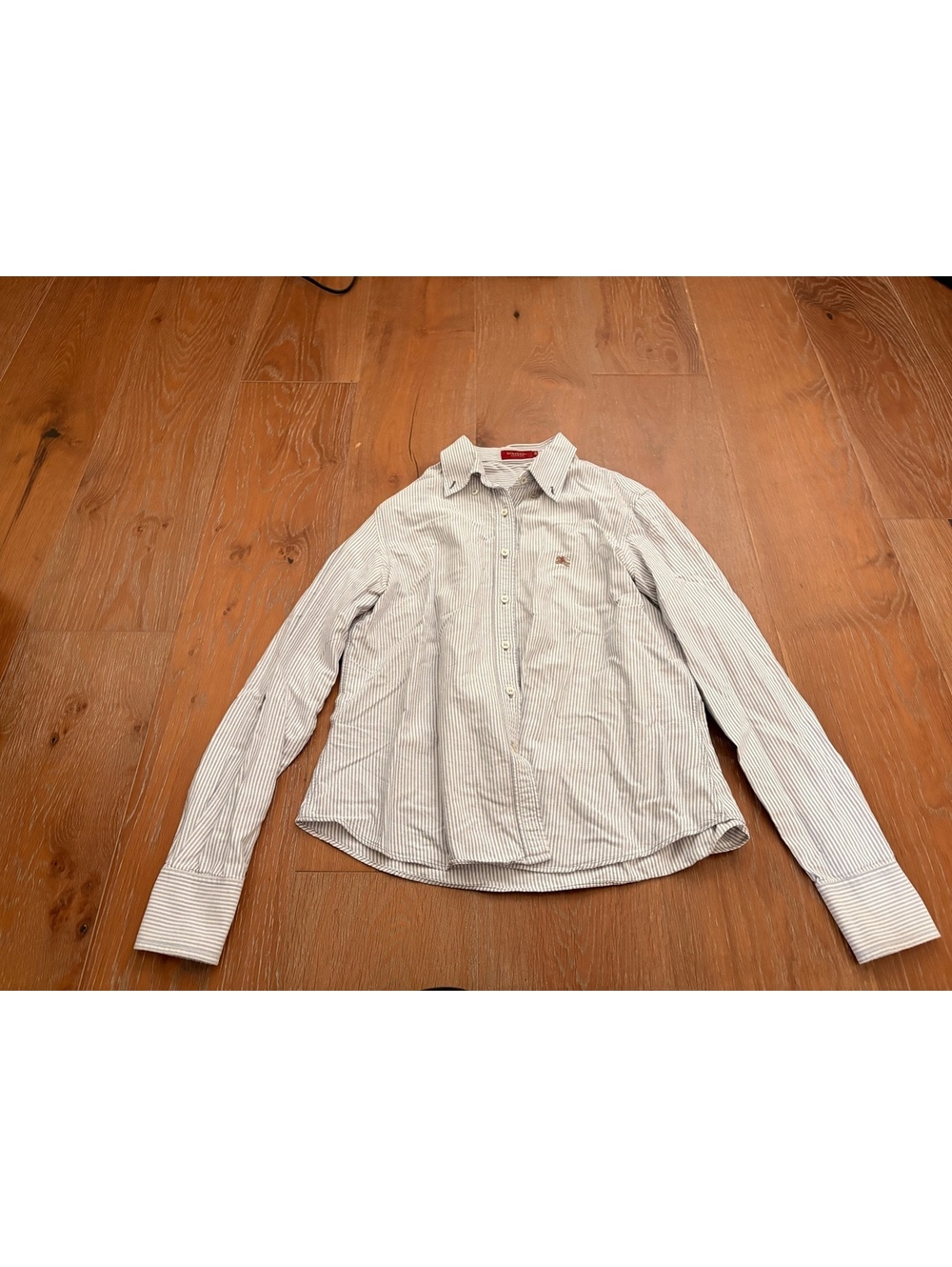 Burberry London White Striped Button-Up Shirt Classic Cotton Size L